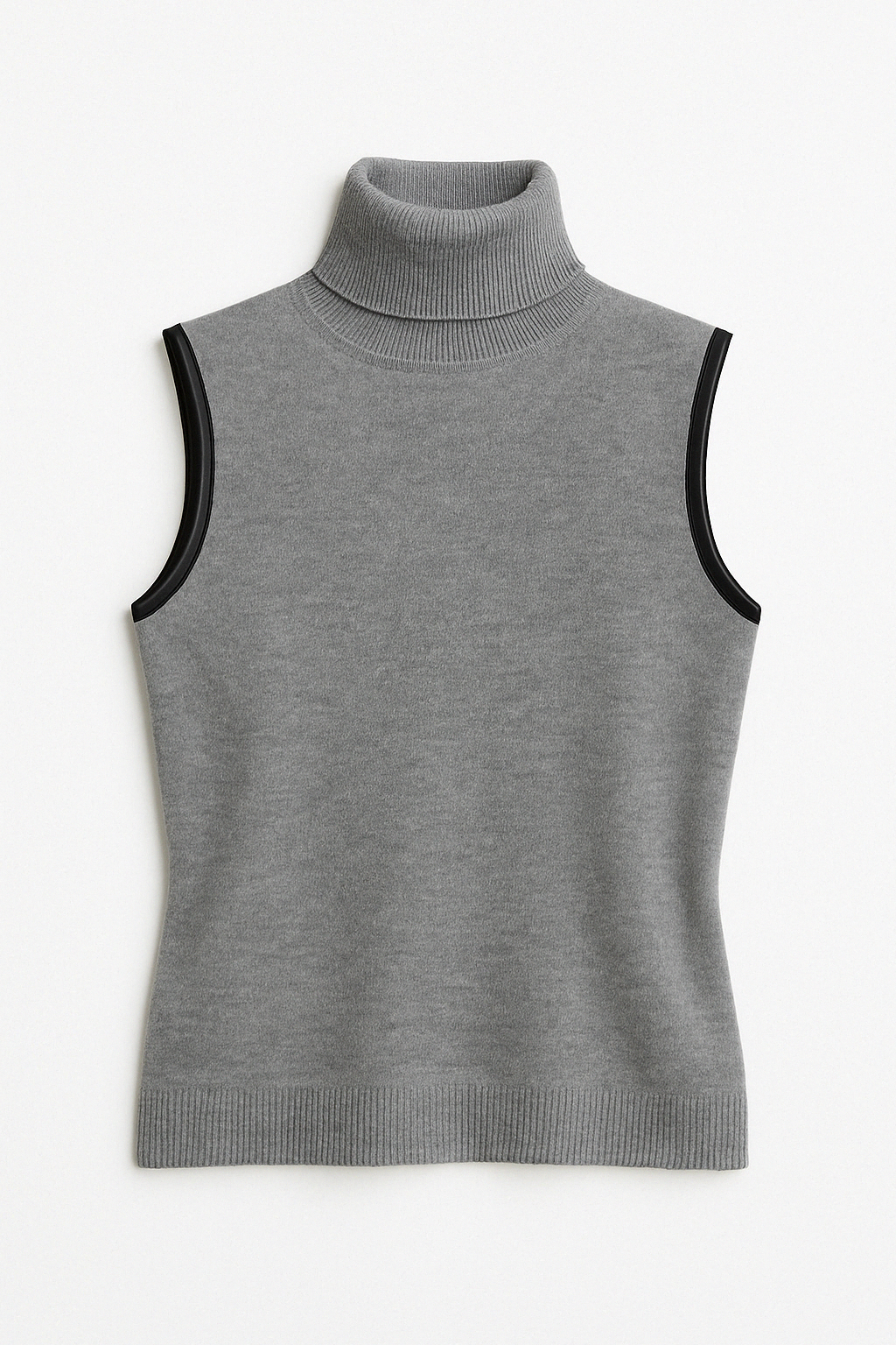 Grey Sleeveless Merino Turtleneck Sweater