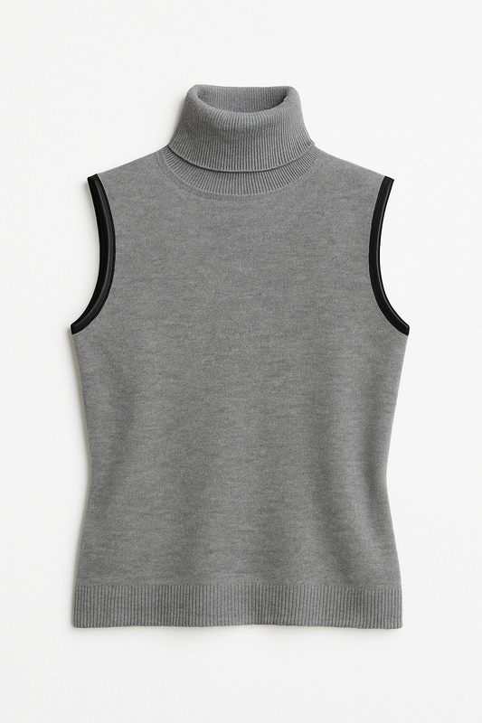 Grey Sleeveless Merino Turtleneck Sweater