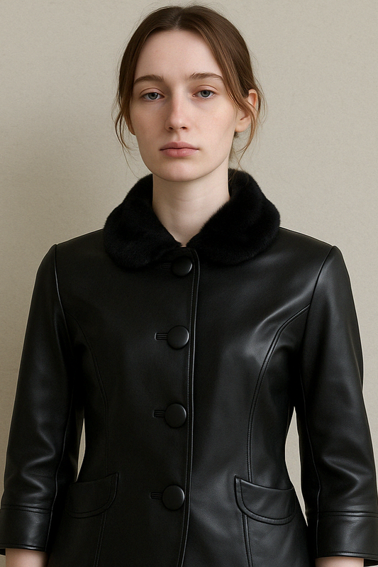 Black Lamb‑Leather Jacket with Plush Fur Collar