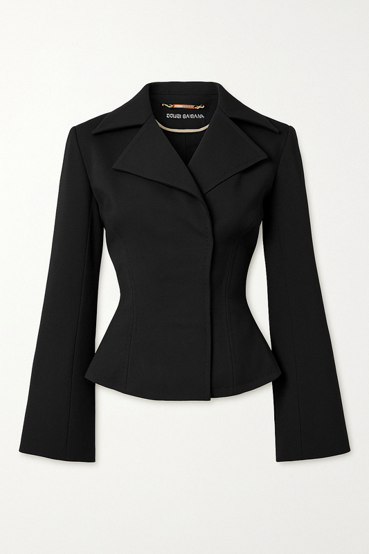 Black Sculpted Wool‑Blend Peplum Jacket