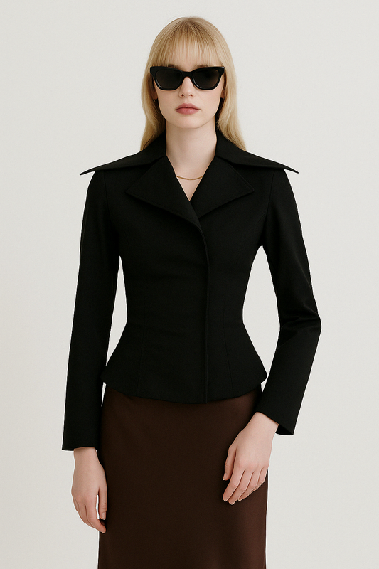 Black Sculpted Wool‑Blend Peplum Jacket
