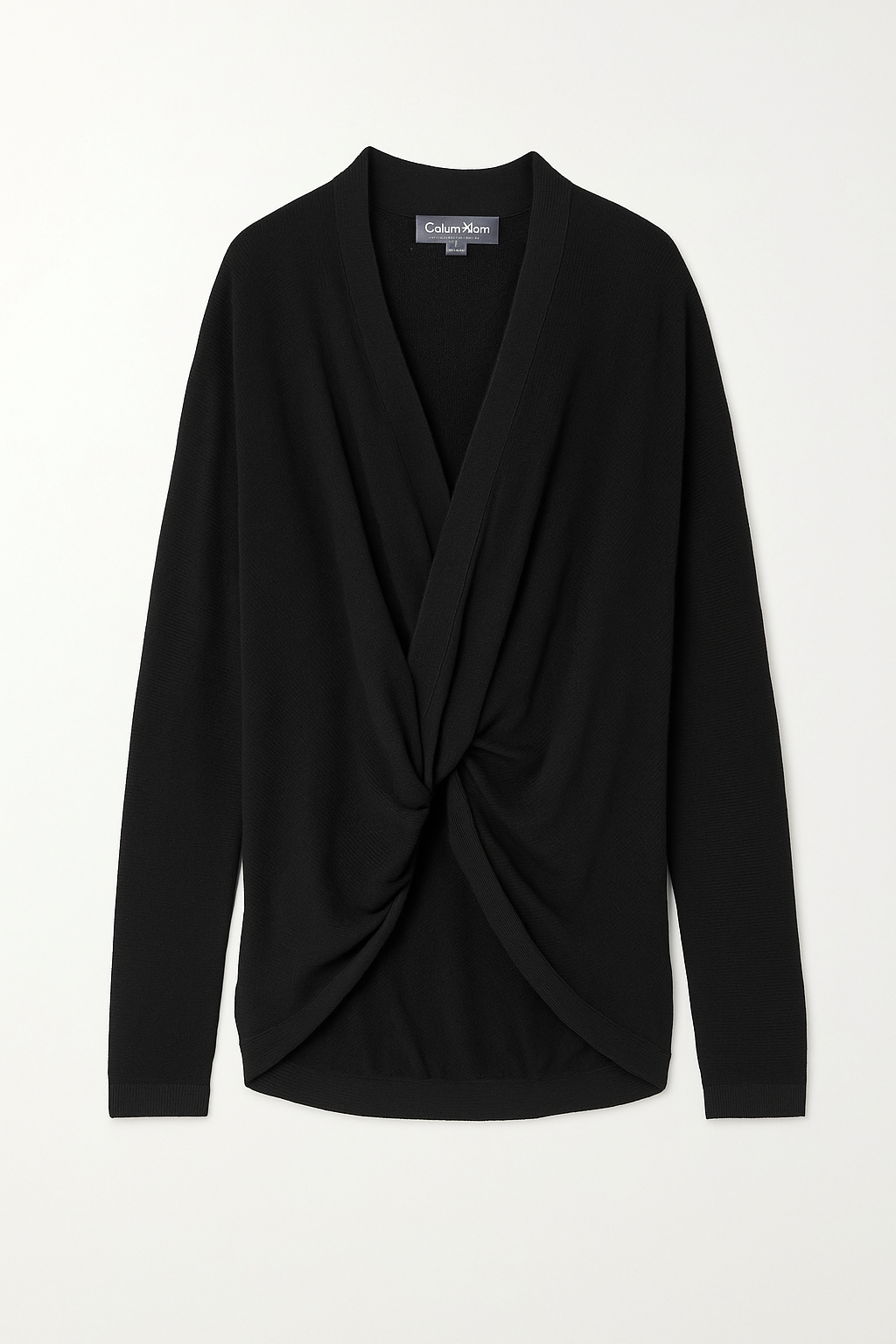 Black Draped Wool Wrap Top