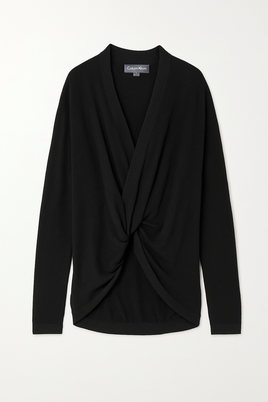 Black Draped Wool Wrap Top