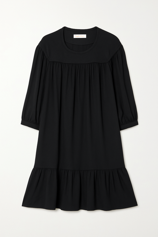 Ruffled Black Puff Sleeve Dress
