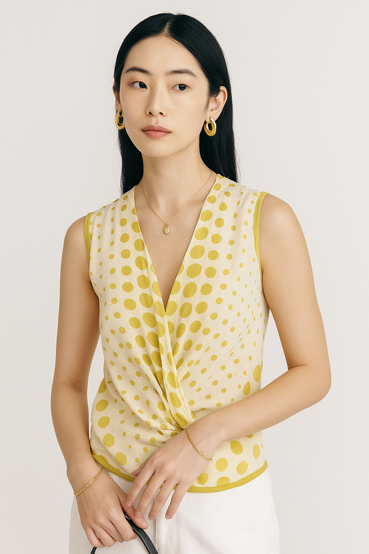 Yellow Polka Dot Cotton Wrap Top