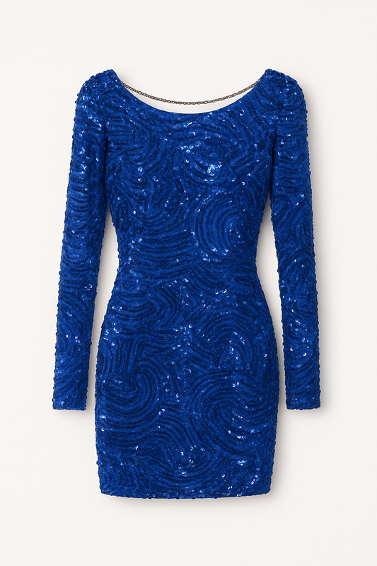 Cobalt Sequin Draped Back Dress