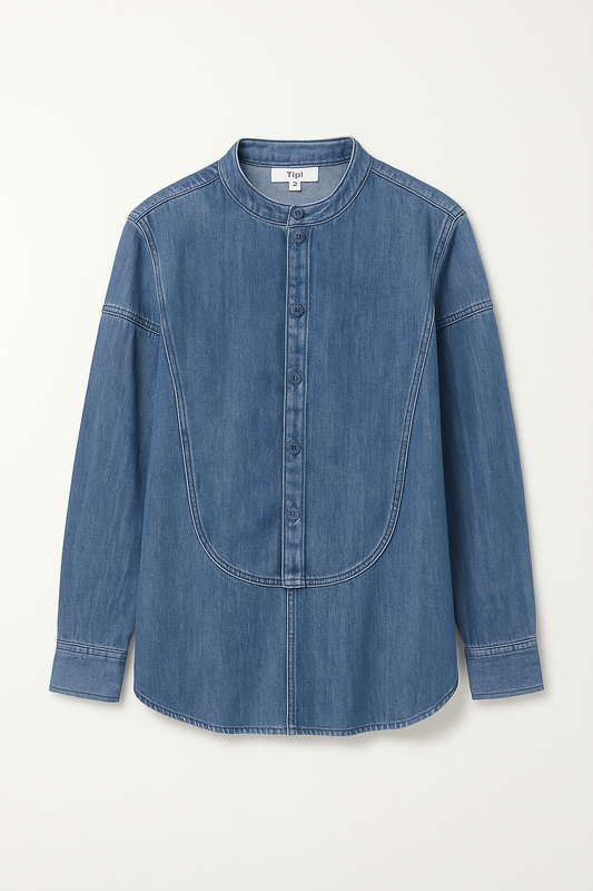 Mandarin Collar Denim Blouse