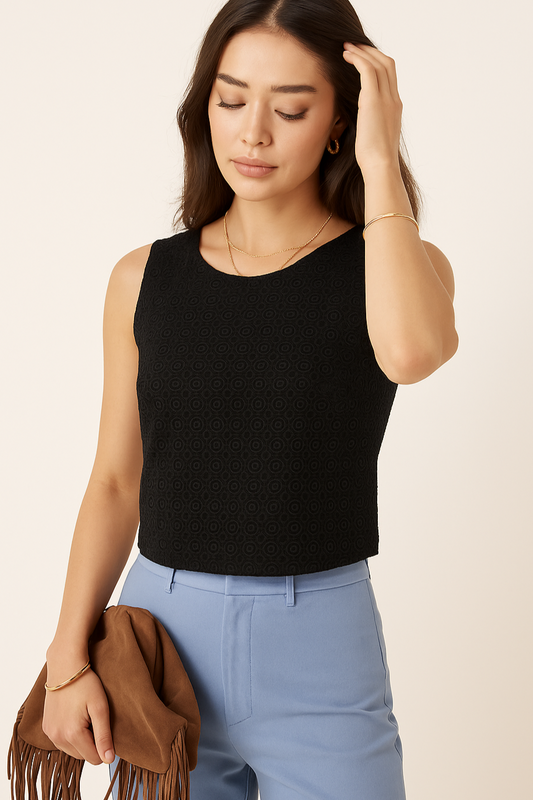 Black Textured Crop Top