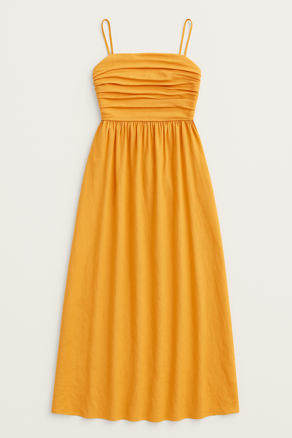 Orange Pleated Spaghetti Strap One-Piece