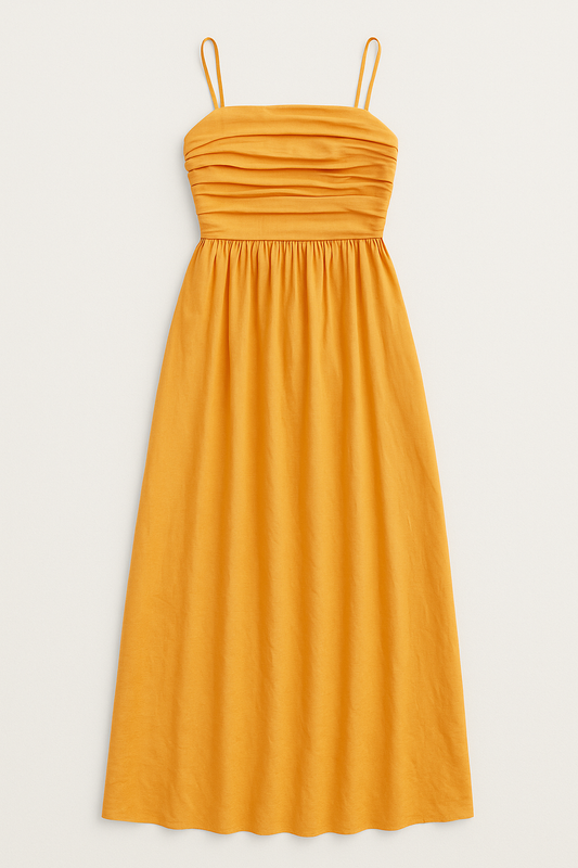 Orange Pleated Spaghetti Strap One-Piece