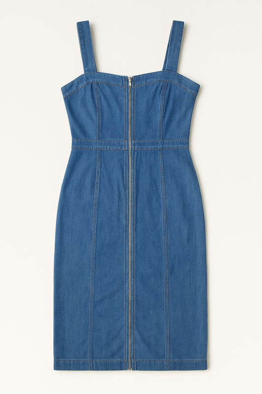 Denim Blue Zipper Front Mini Dress