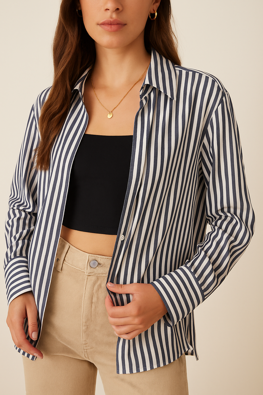 Navy White Striped Relaxed Shirt