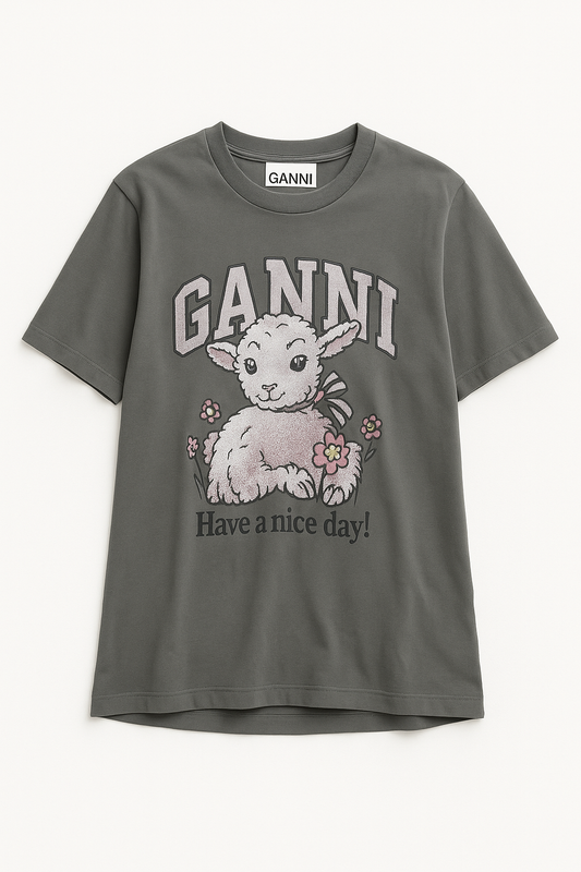 Gray Lamb Print Graphic Tee