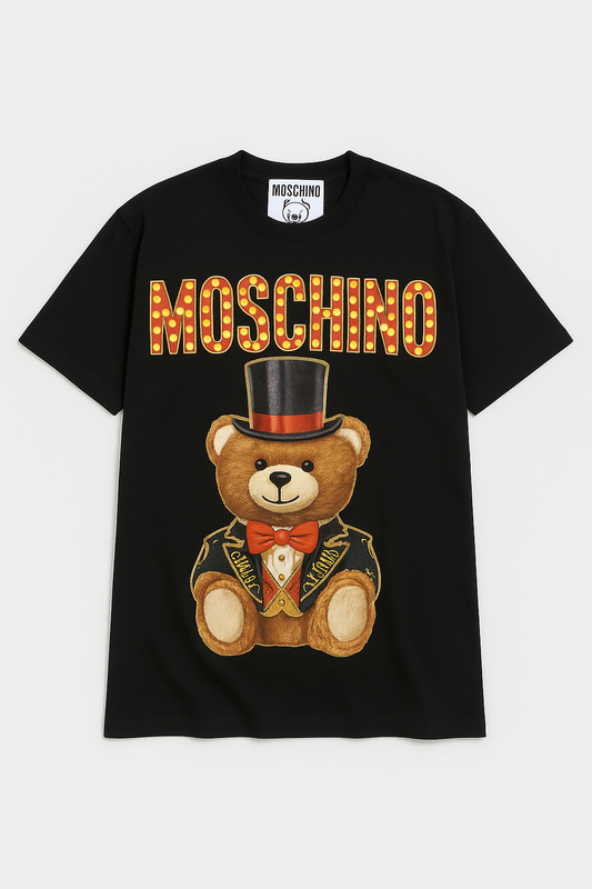 Black Graphic Tee with Bear Print