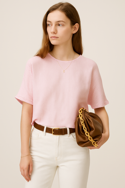 Pink Linen Striped Summer Top
