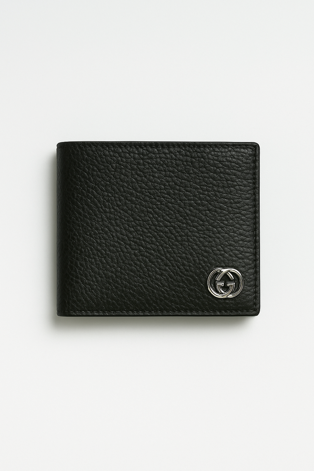 Black Pebbled Leather Bi-Fold Wallet