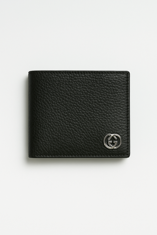 Black Pebbled Leather Bi-Fold Wallet