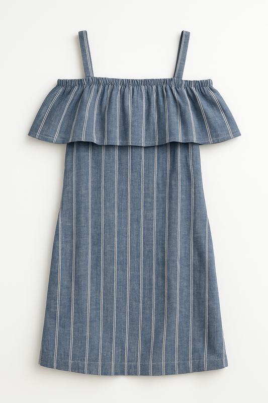 Blue Ruffled Striped Cotton Dress