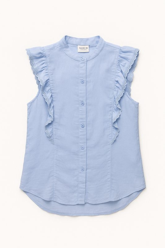 Light Blue Ruffled Cotton Blouse