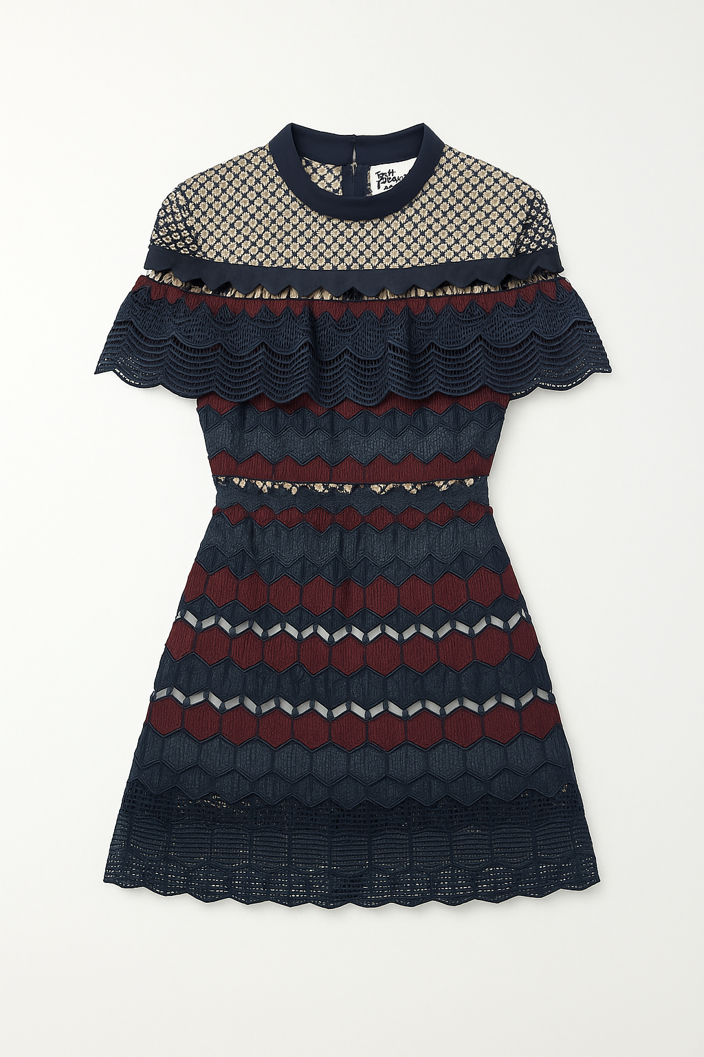 Geometric Mesh Ruffle Mini Dress