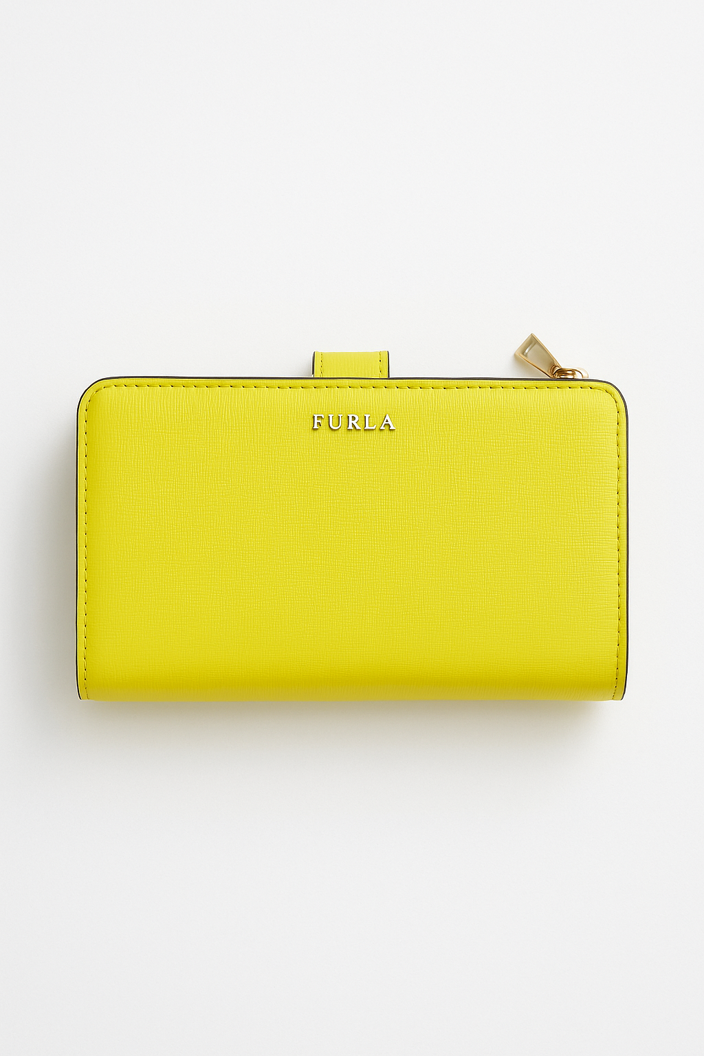 Textured Yellow Leather Snap Wallet