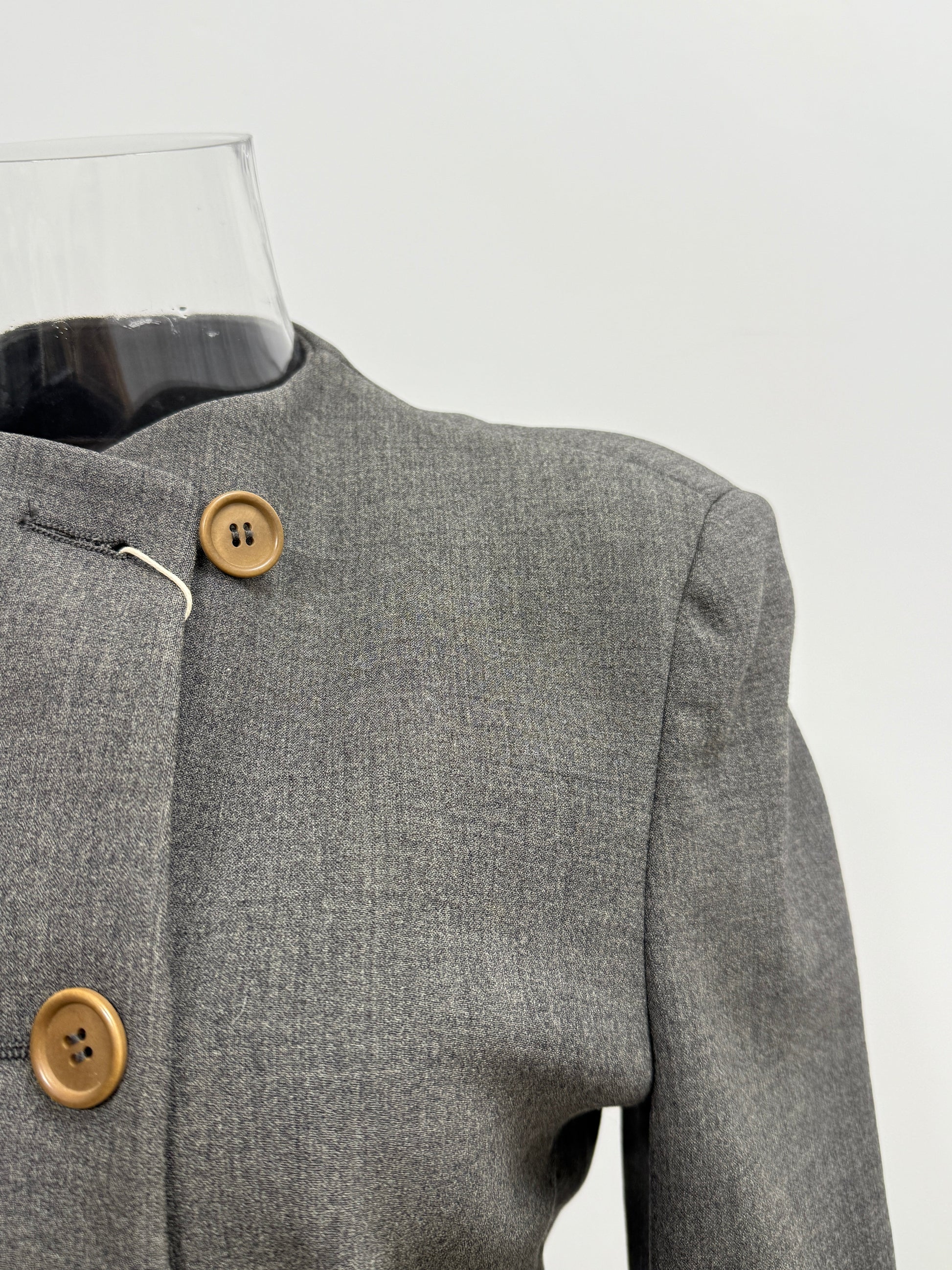 GREENIES Giorgio Armani Tailored Mandarin‑Collar Gray Double‑Breasted Suit
