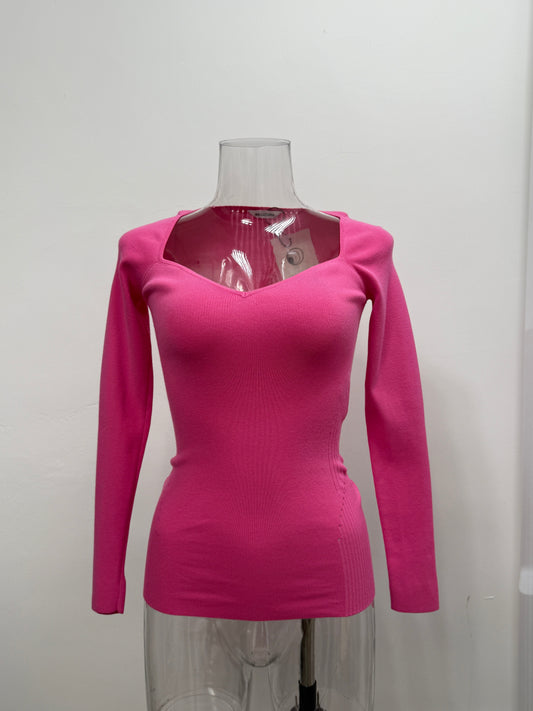 GREENIES Balenciaga Fuchsia Ribbed Long Sleeve Top