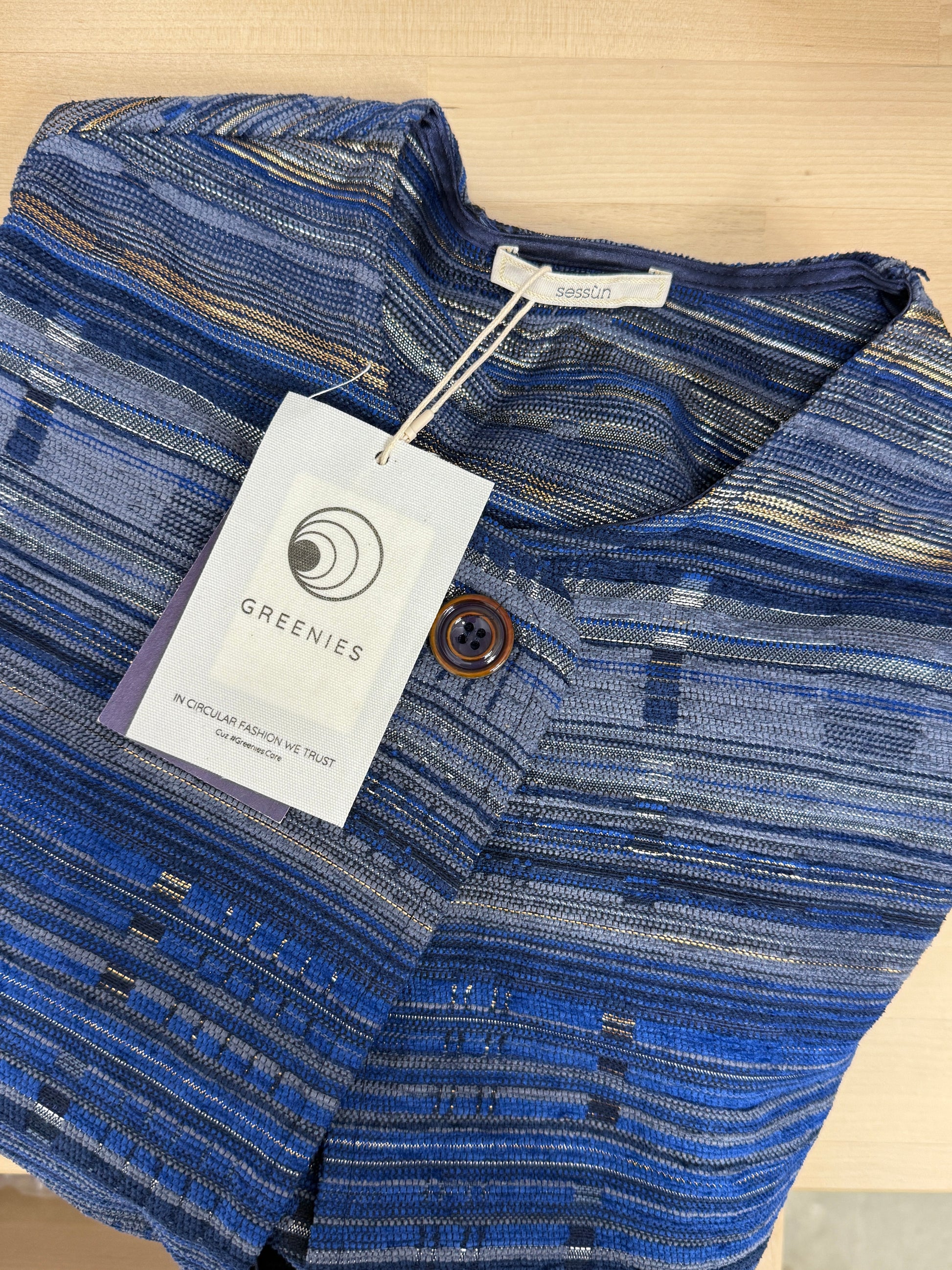GREENIES Sessùn Blue Textured Stripe Belted Jacket