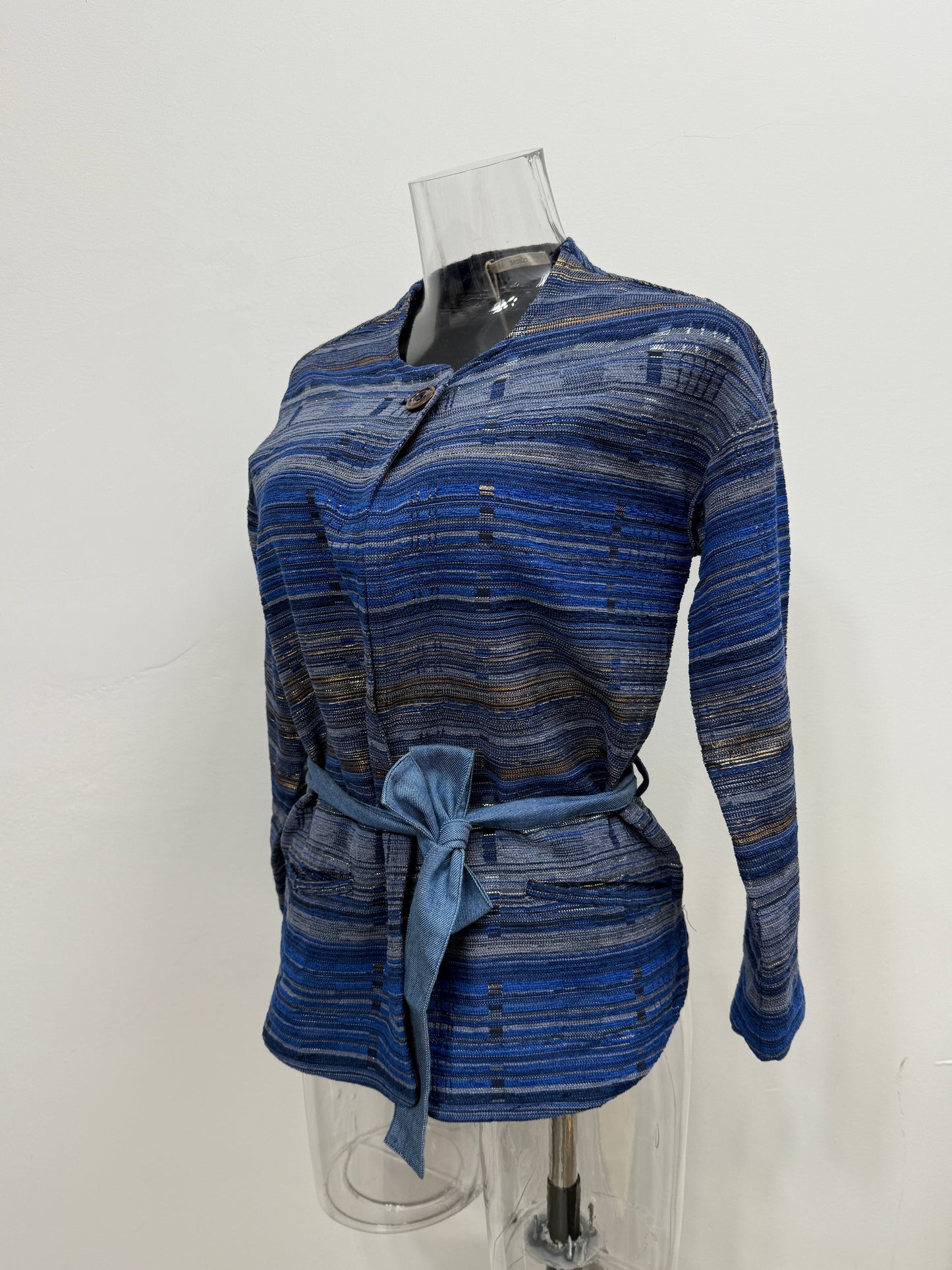 GREENIES Sessùn Blue Textured Stripe Belted Jacket