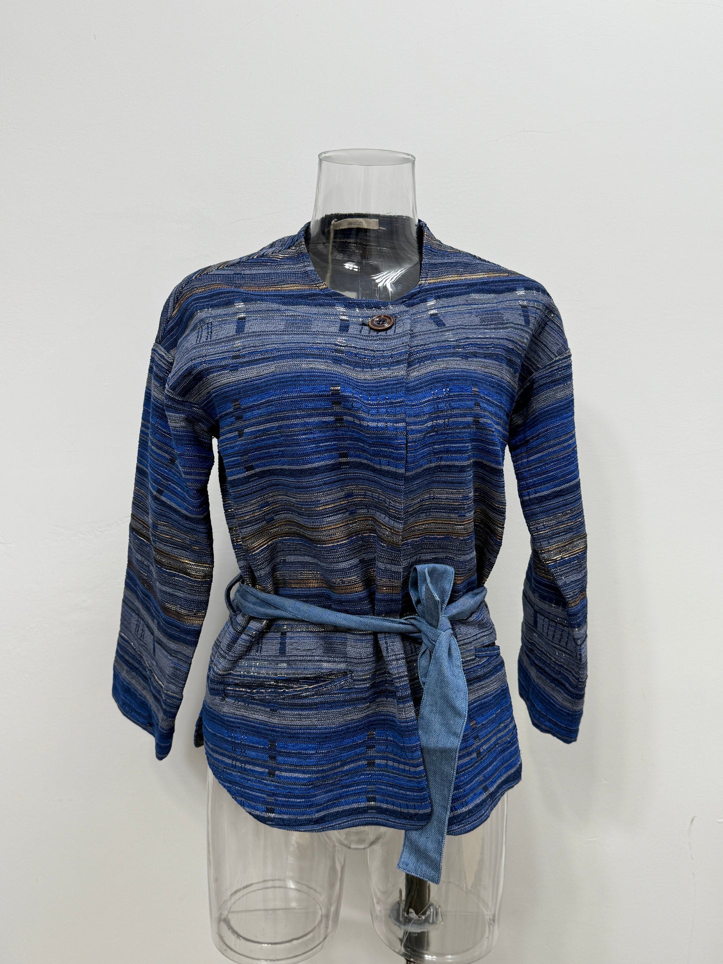 GREENIES Sessùn Blue Textured Stripe Belted Jacket