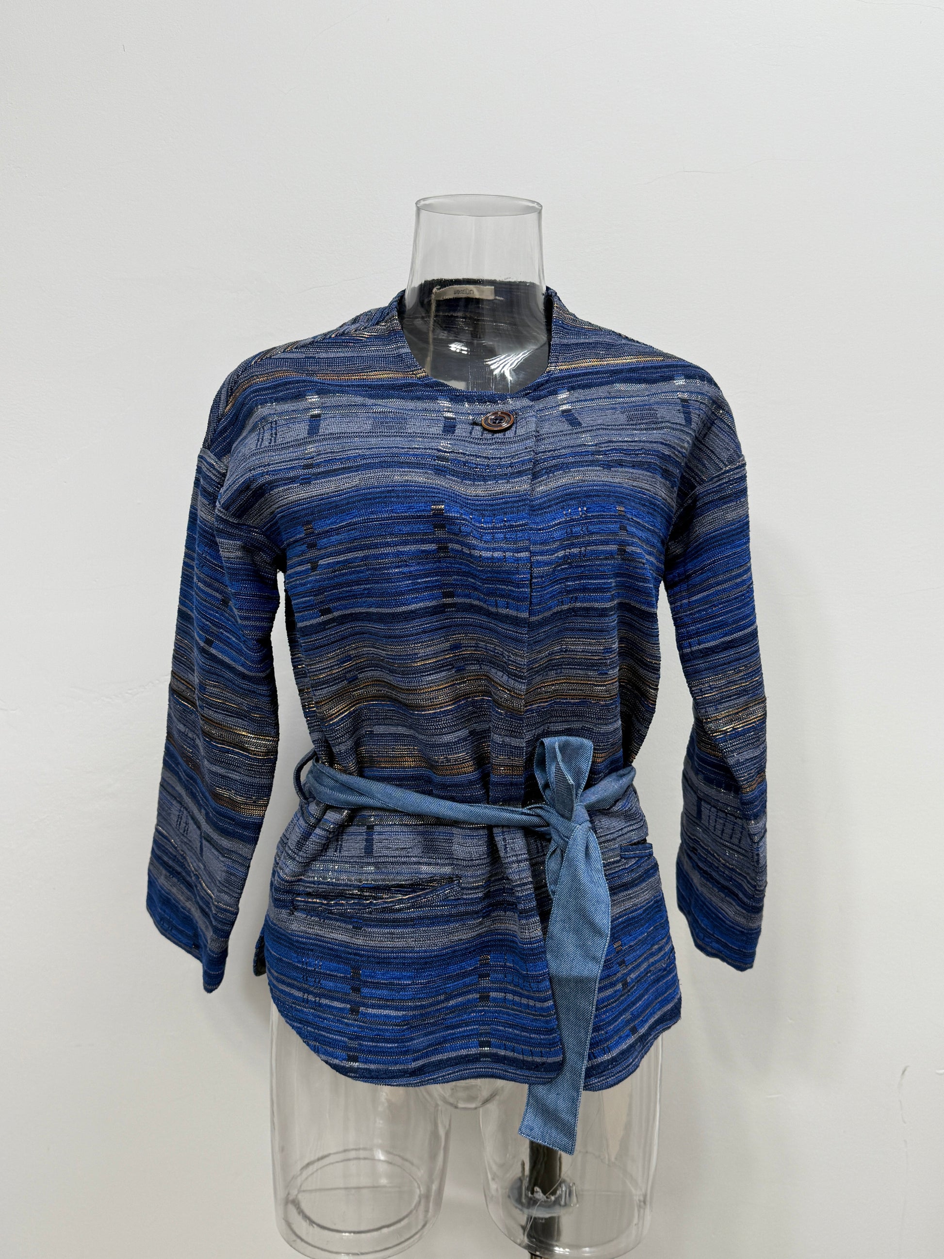 GREENIES Sessùn Blue Textured Stripe Belted Jacket