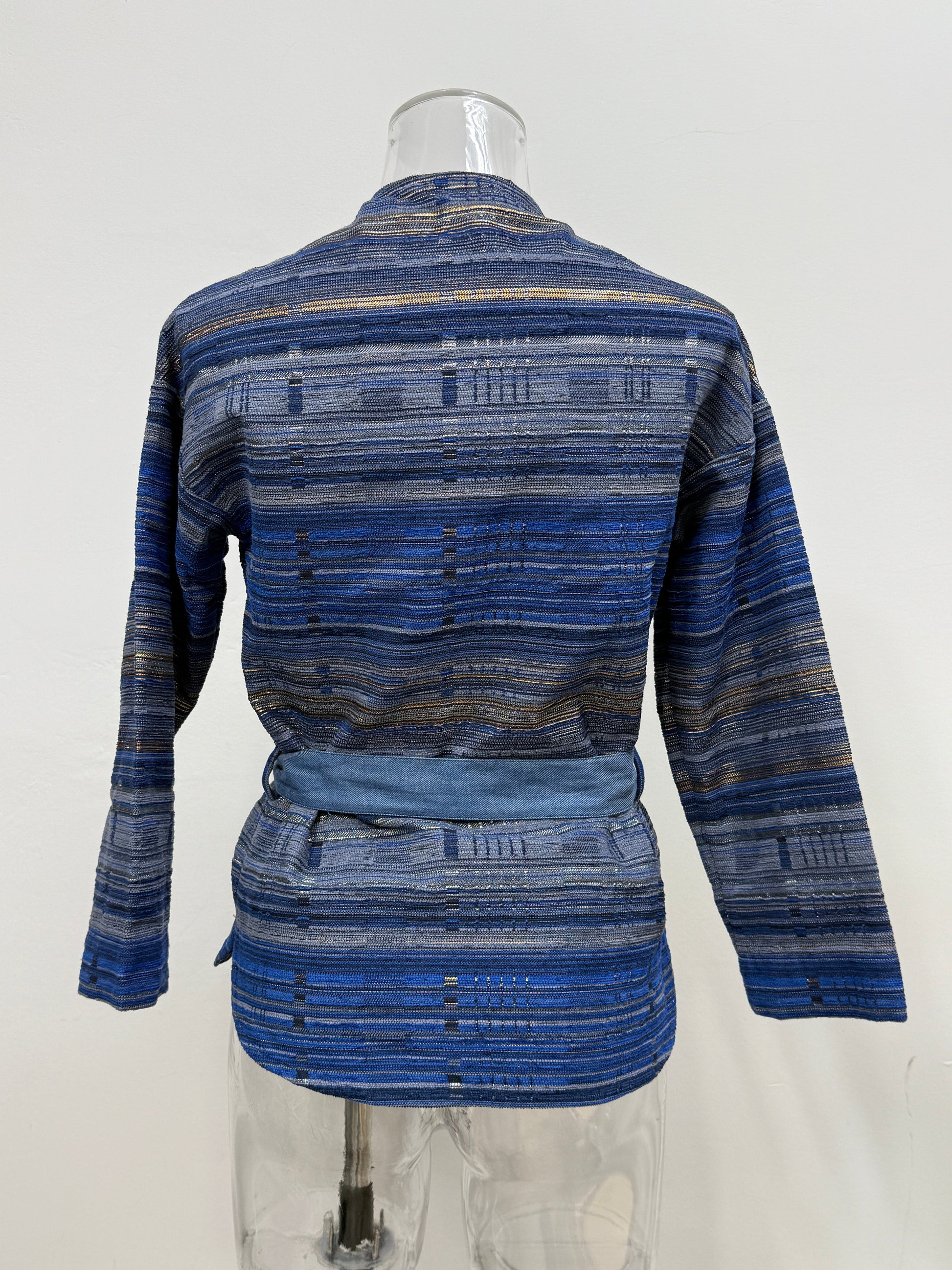 GREENIES Sessùn Blue Textured Stripe Belted Jacket