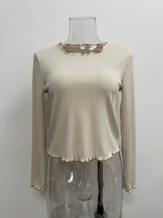 GREENIES The One Thing Ribbed Ruffle Edge Long Sleeve Top
