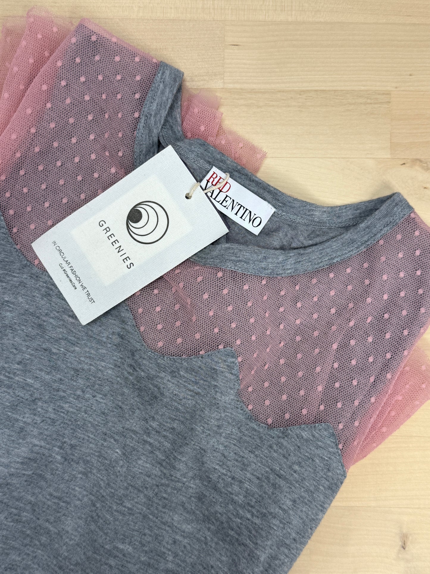 Scalloped Gray Tee with Tulle Trim