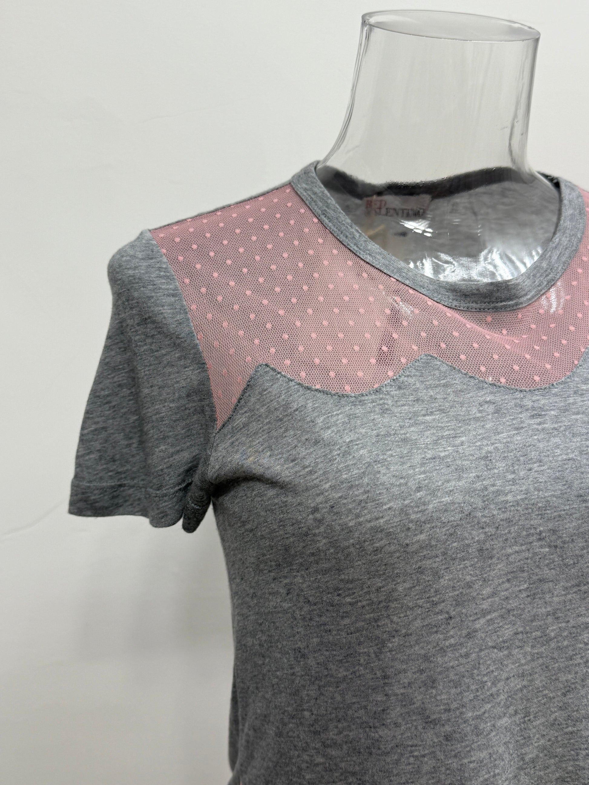 GREENIES RED Valentino Scalloped Gray Tee with Tulle Trim