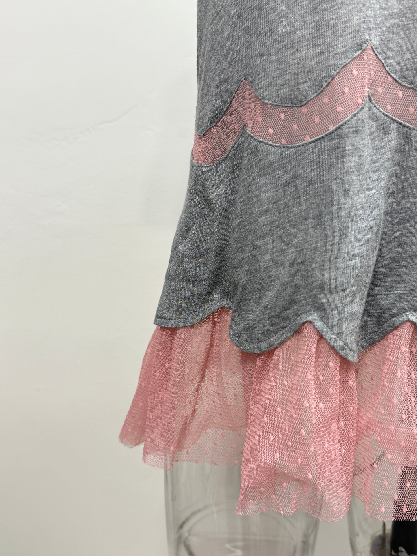 Scalloped Gray Tee with Tulle Trim