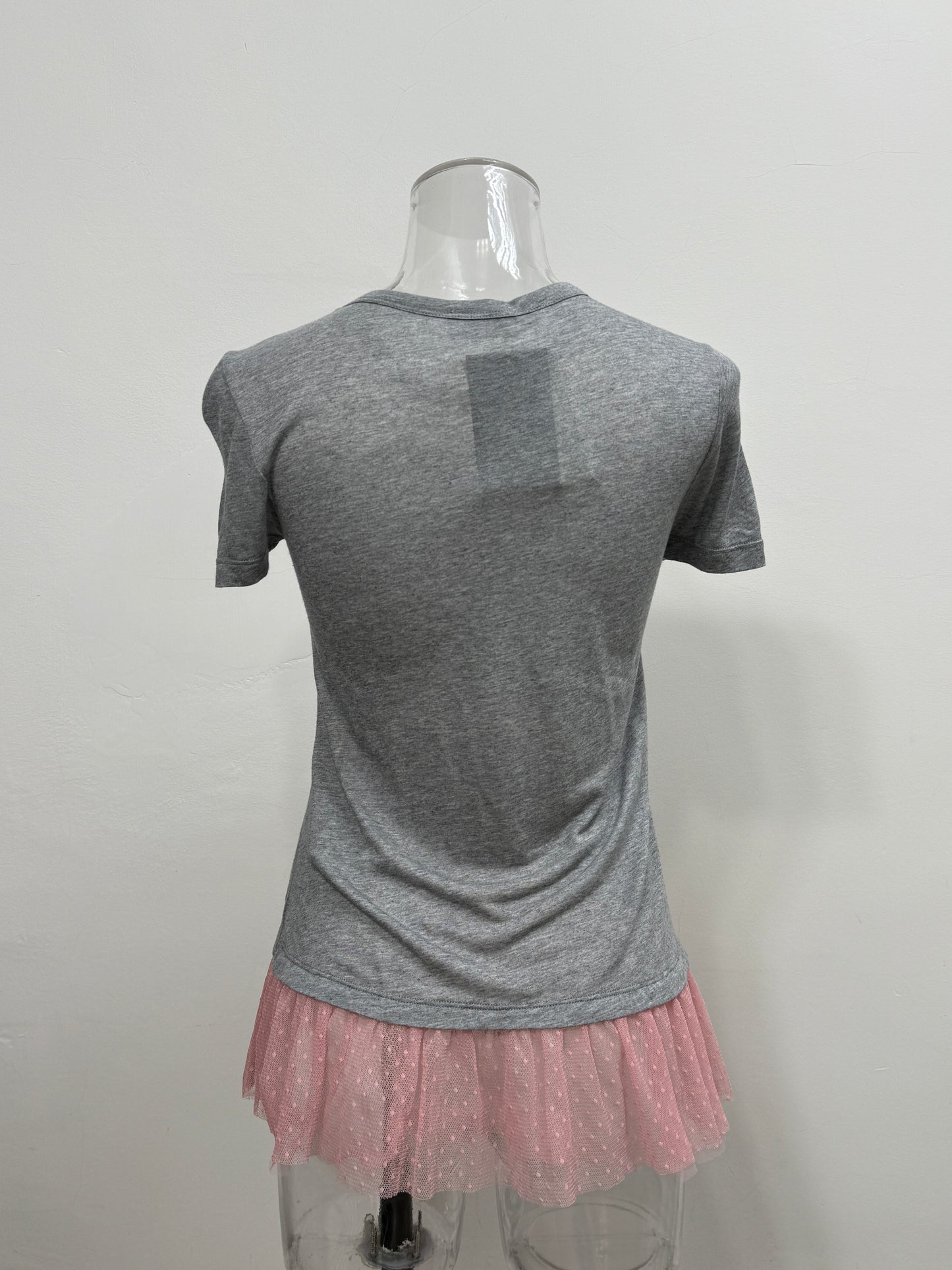 Scalloped Gray Tee with Tulle Trim