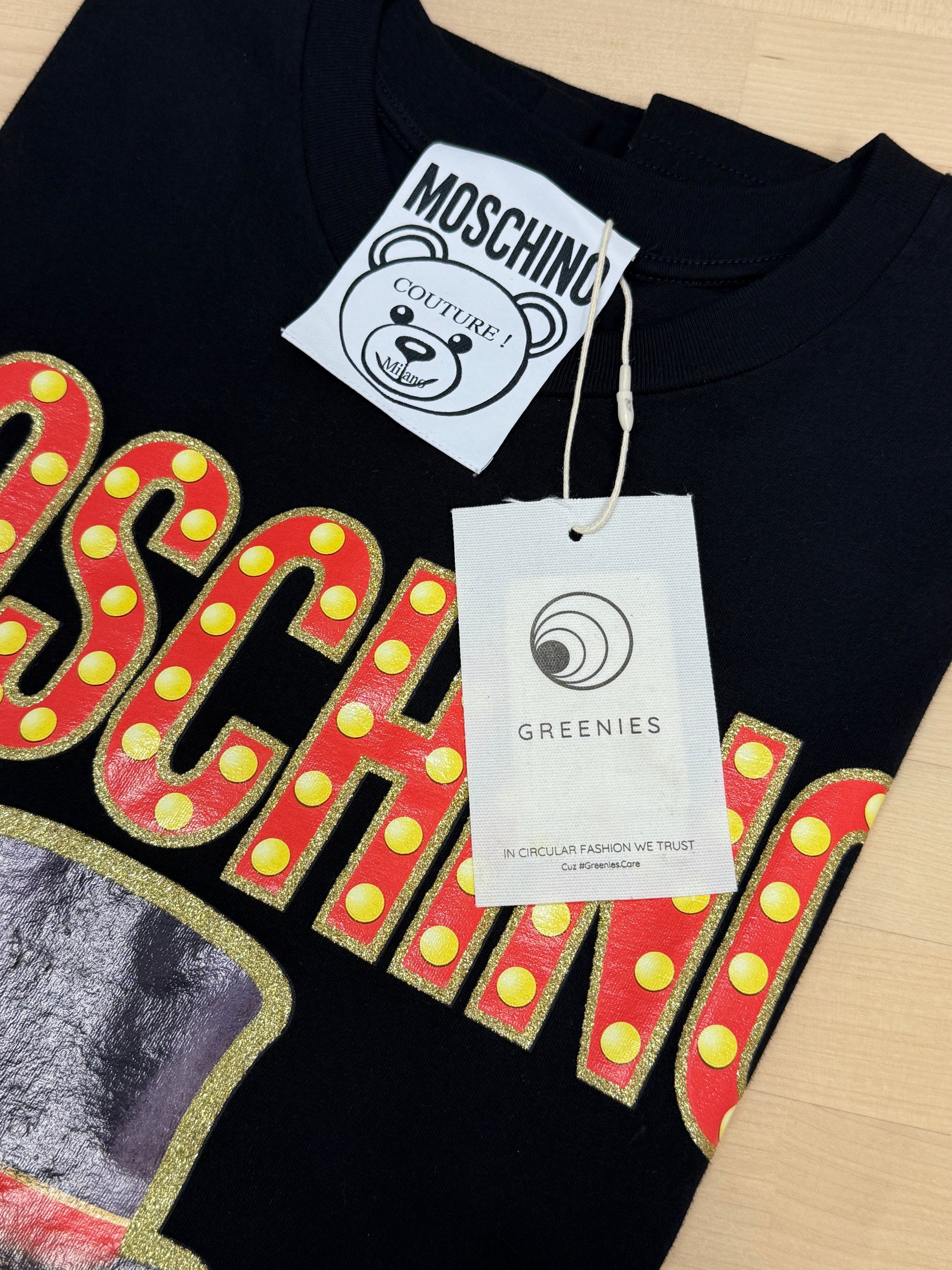 GREENIES Moschino Black Graphic Tee with Bear Print