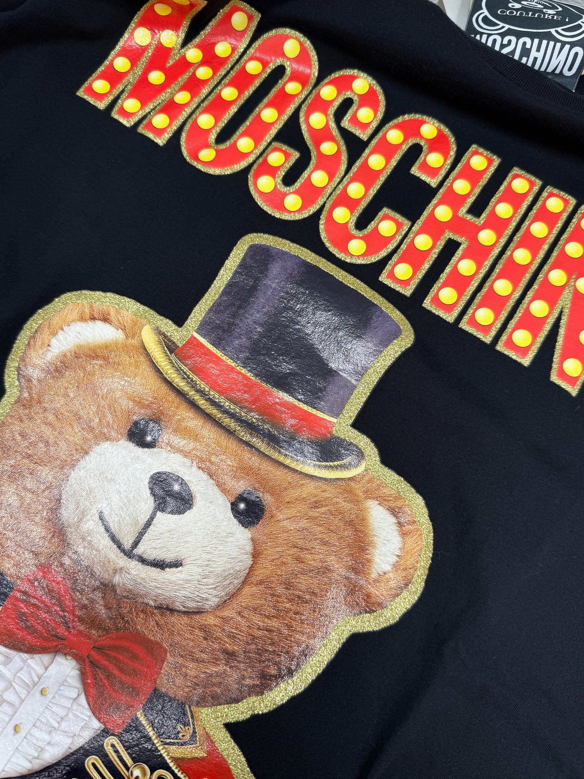 GREENIES Moschino Black Graphic Tee with Bear Print