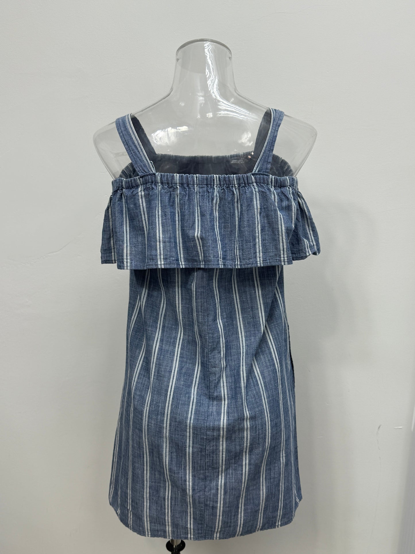 GREENIES J.Crew Blue Ruffled Striped Cotton Dress