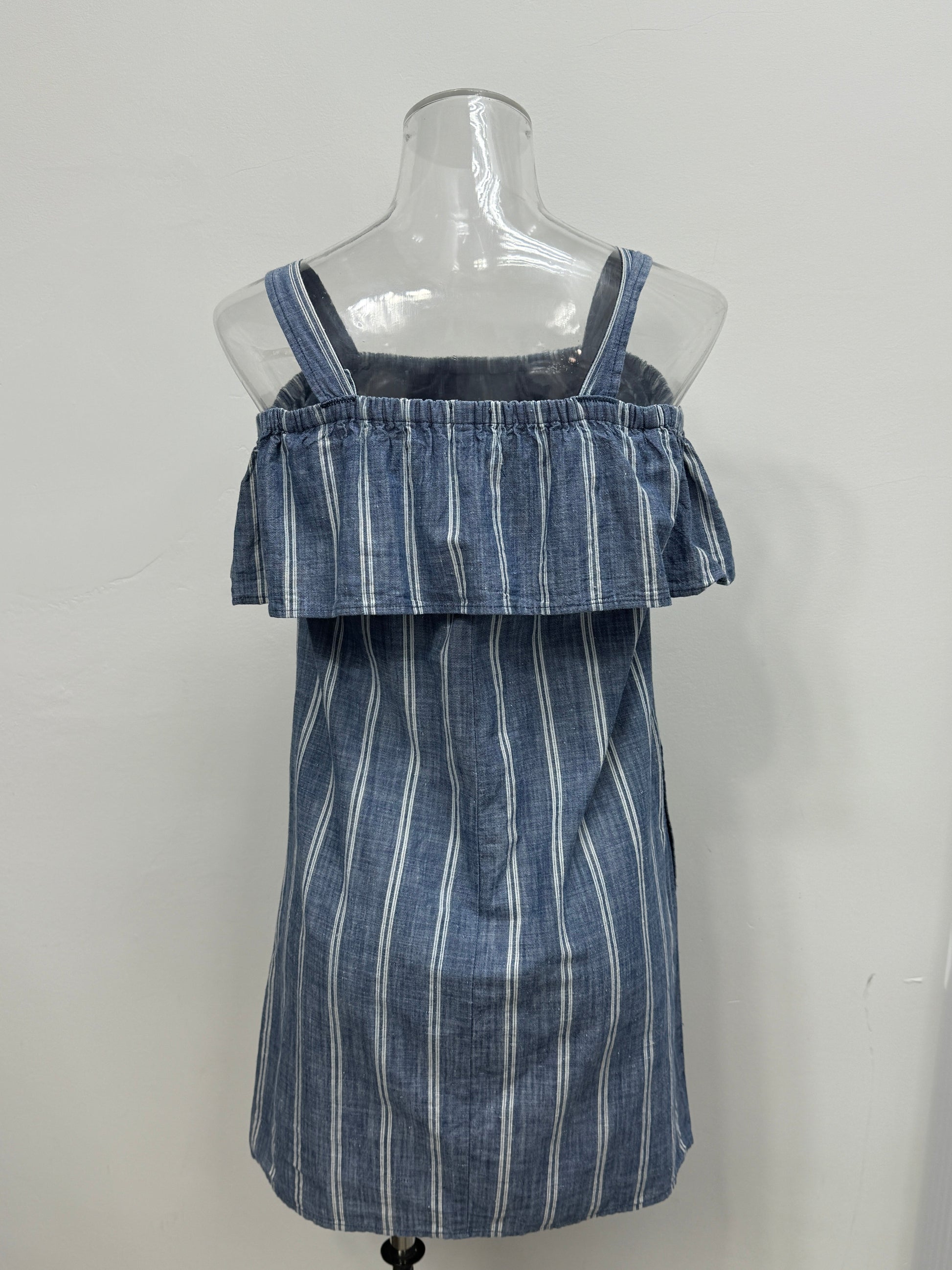 GREENIES J.Crew Blue Ruffled Striped Cotton Dress