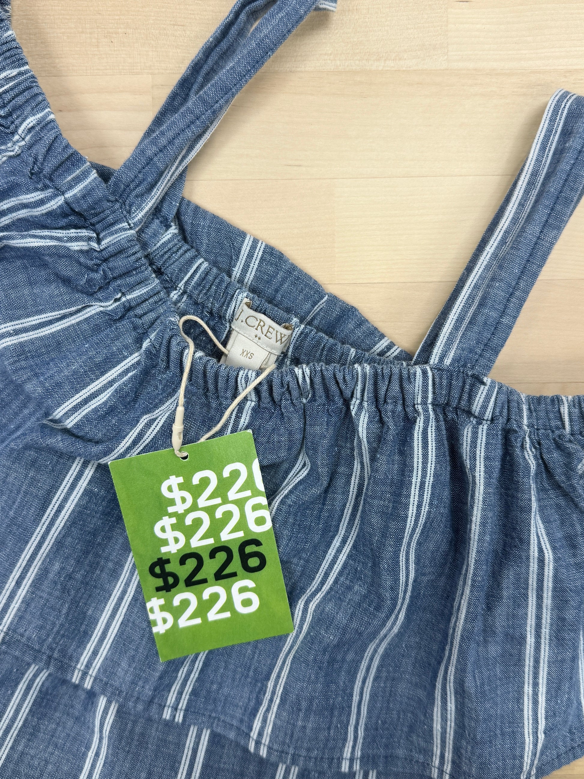 GREENIES J.Crew Blue Ruffled Striped Cotton Dress