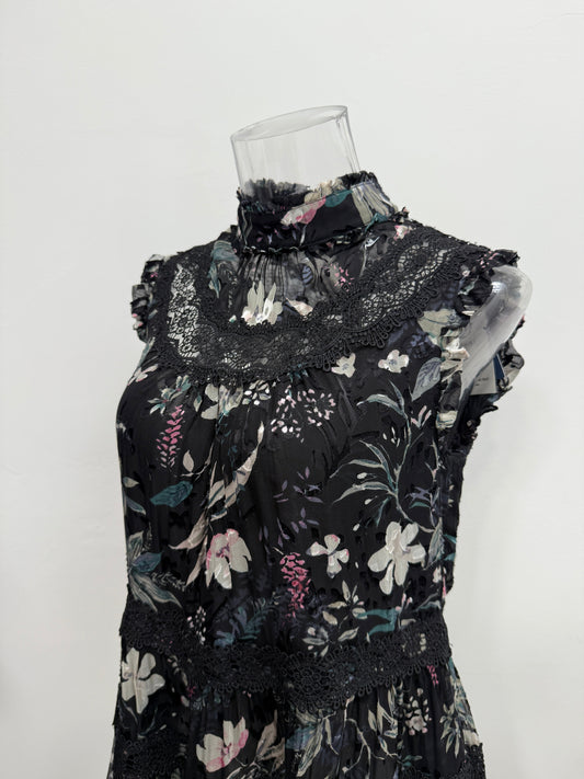 GREENIES Kate Spade Black Floral Ruffle Lace Blouse