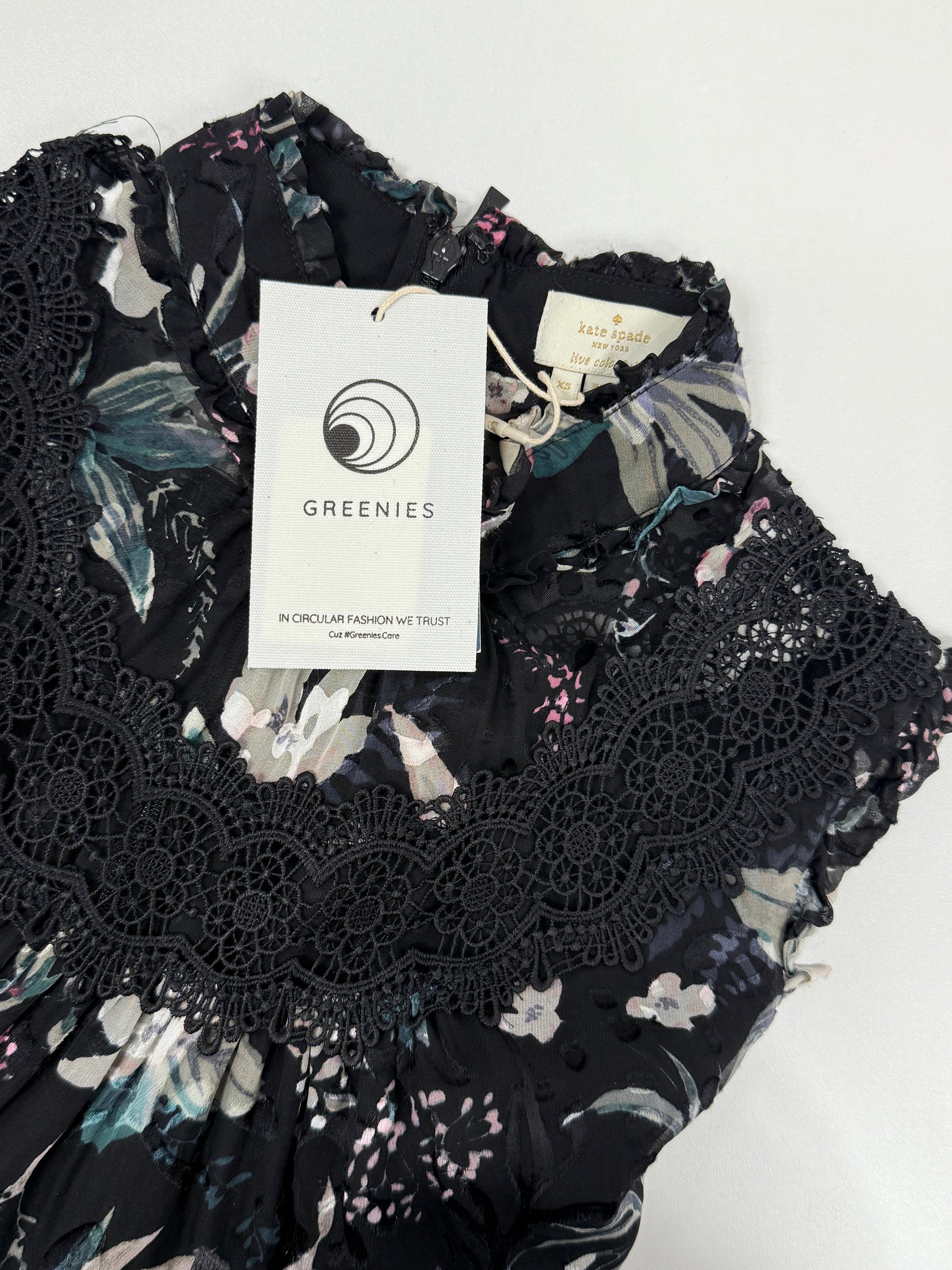 GREENIES Kate Spade Black Floral Ruffle Lace Blouse