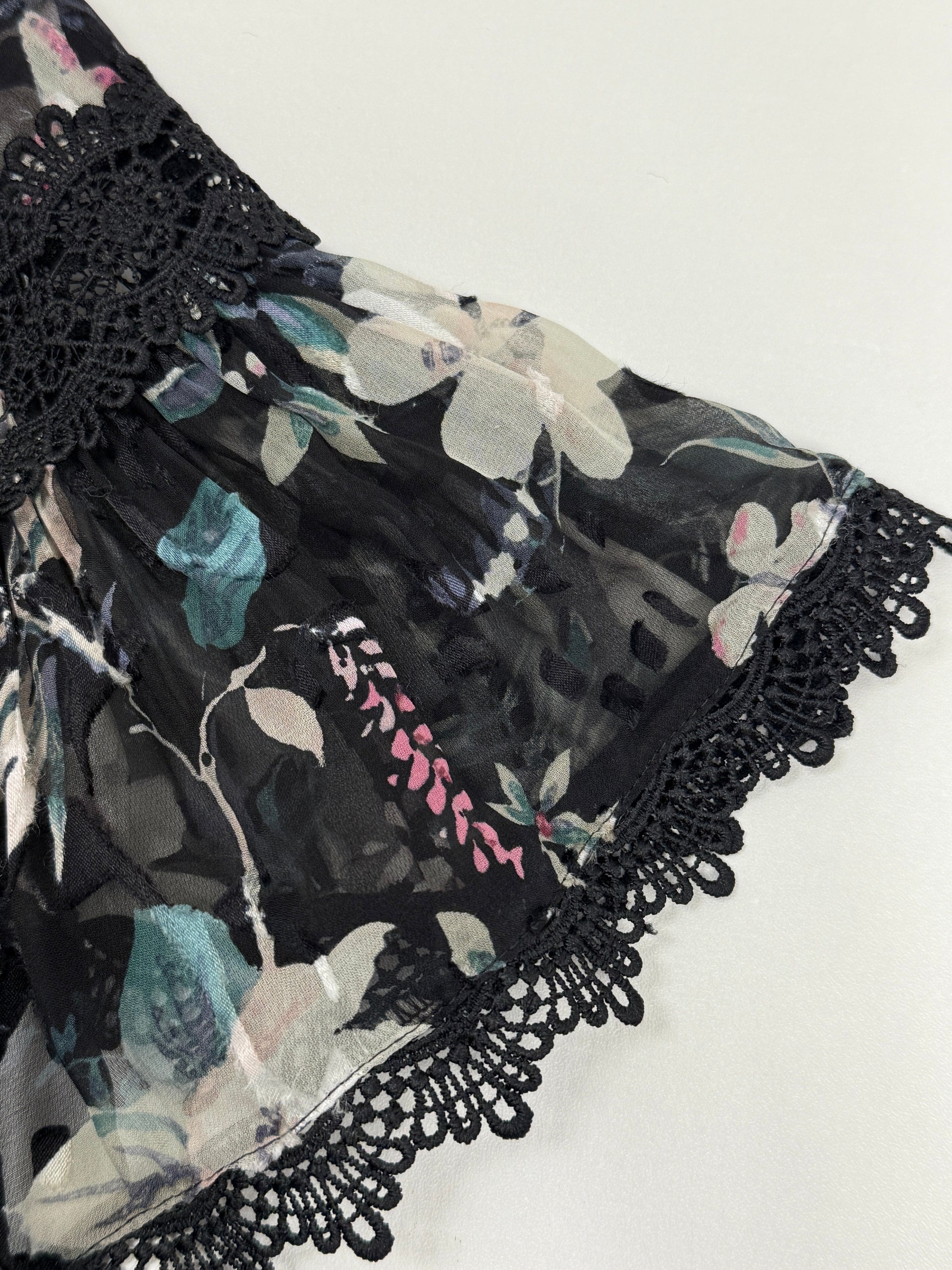 GREENIES Kate Spade Black Floral Ruffle Lace Blouse