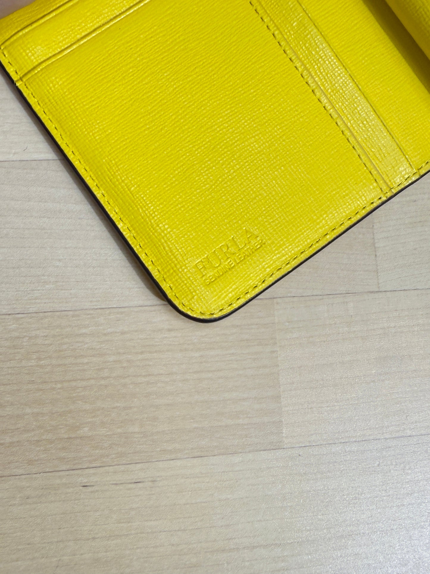 GREENIES Furla Textured Yellow Leather Snap Wallet