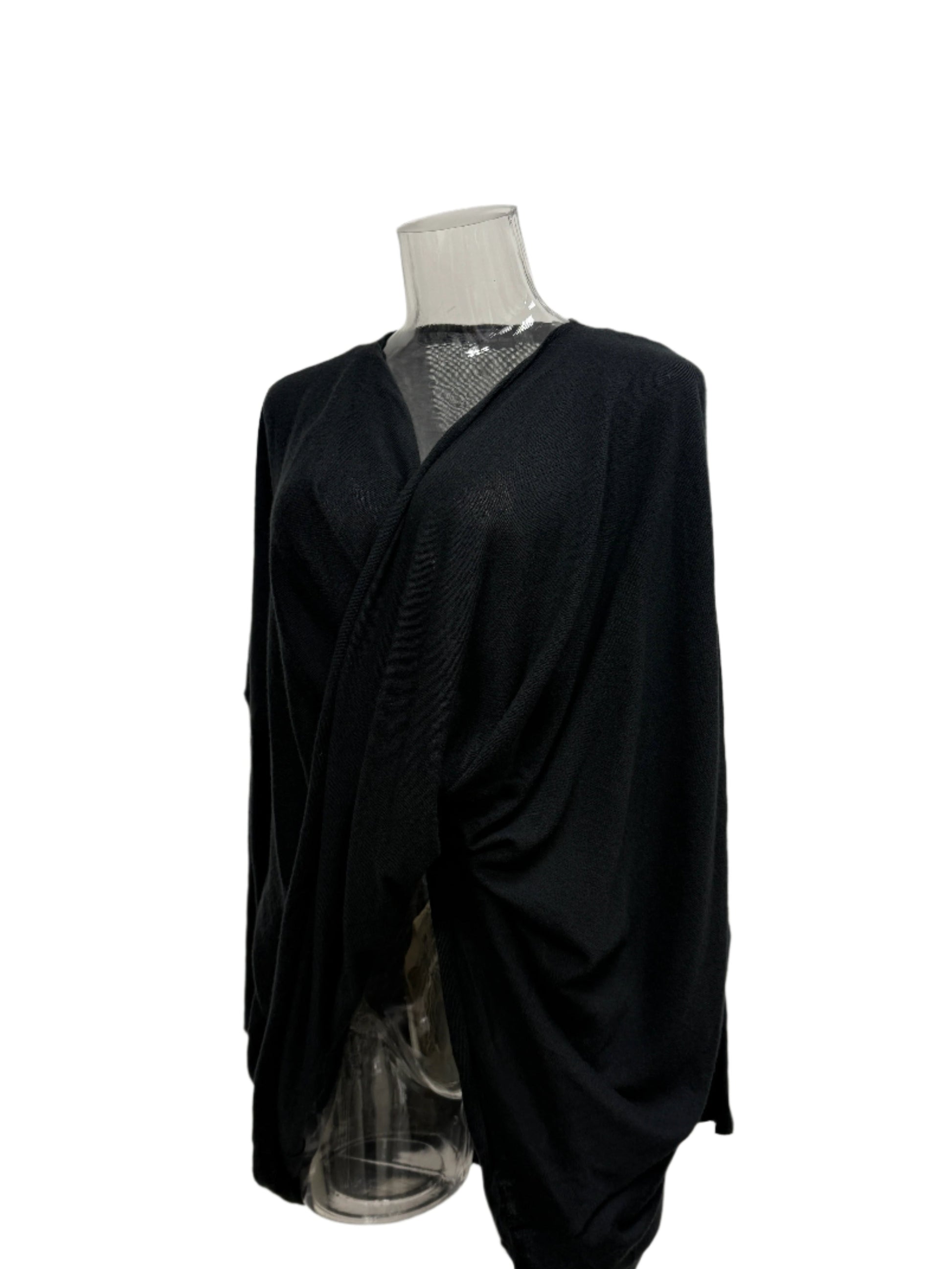 GREENIES Calvin Klein Black Draped Wool Wrap Top