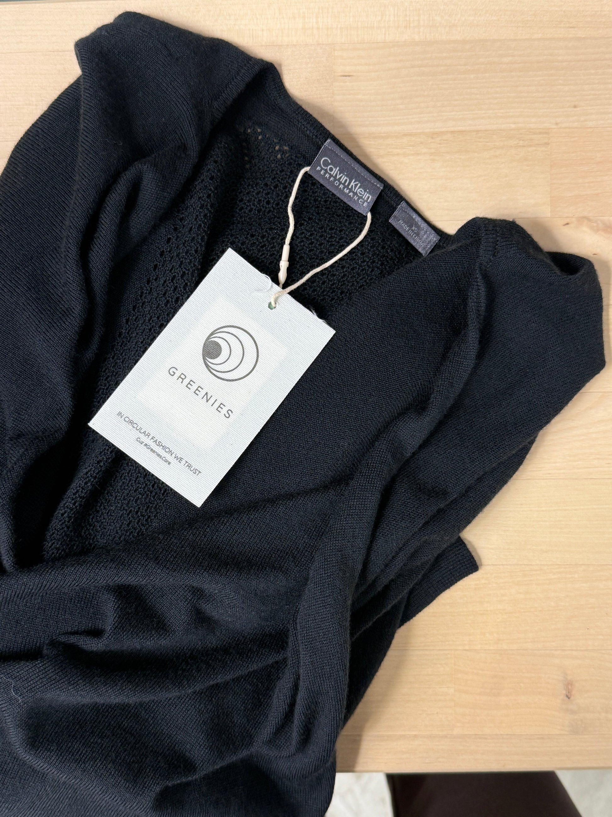 GREENIES Calvin Klein Black Draped Wool Wrap Top