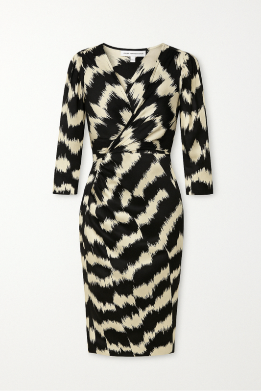 Black and White Silk Wrap Dress